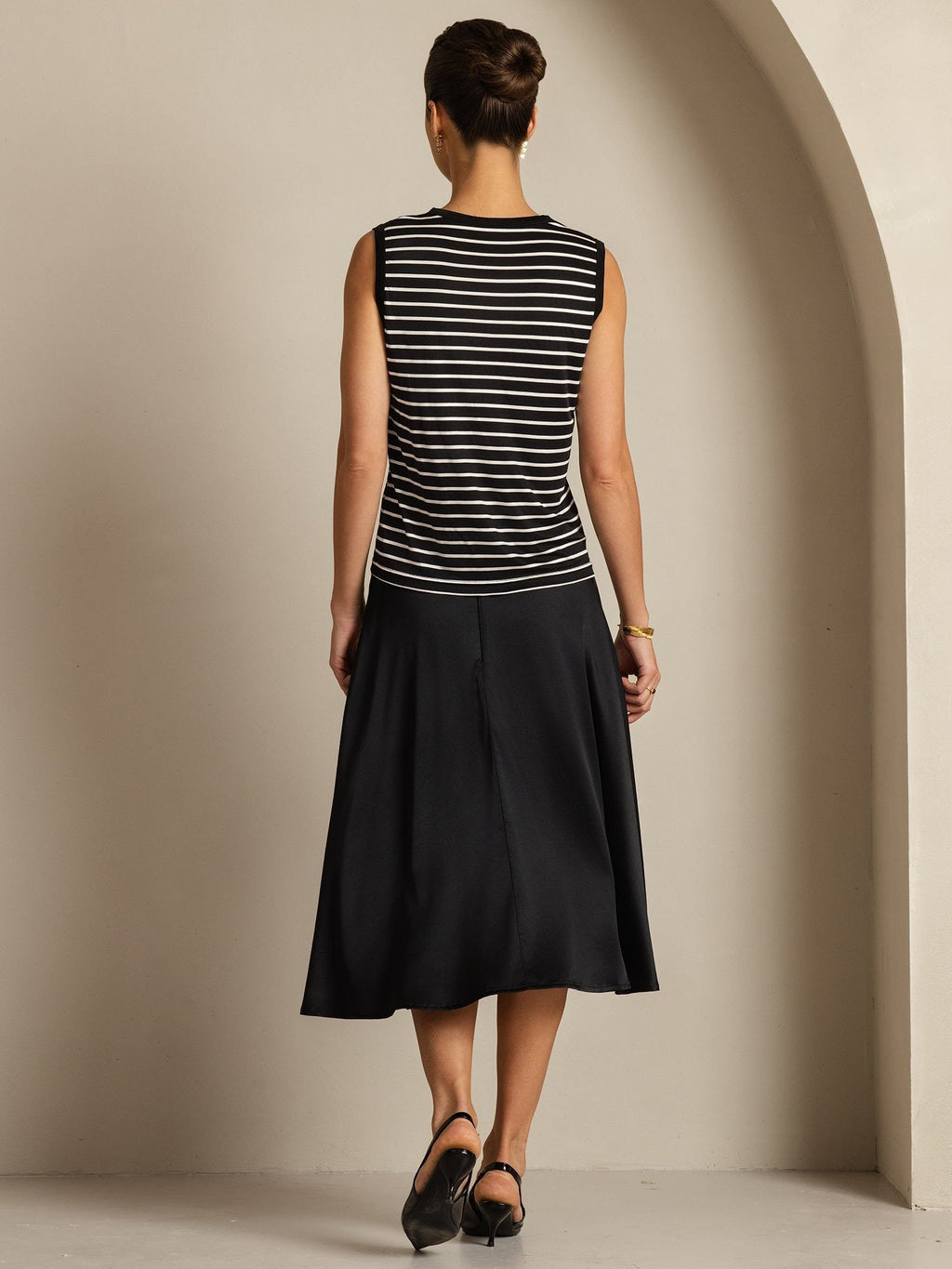 Women's Pure Silk Round Neck Sport Stripe Print Tank Top