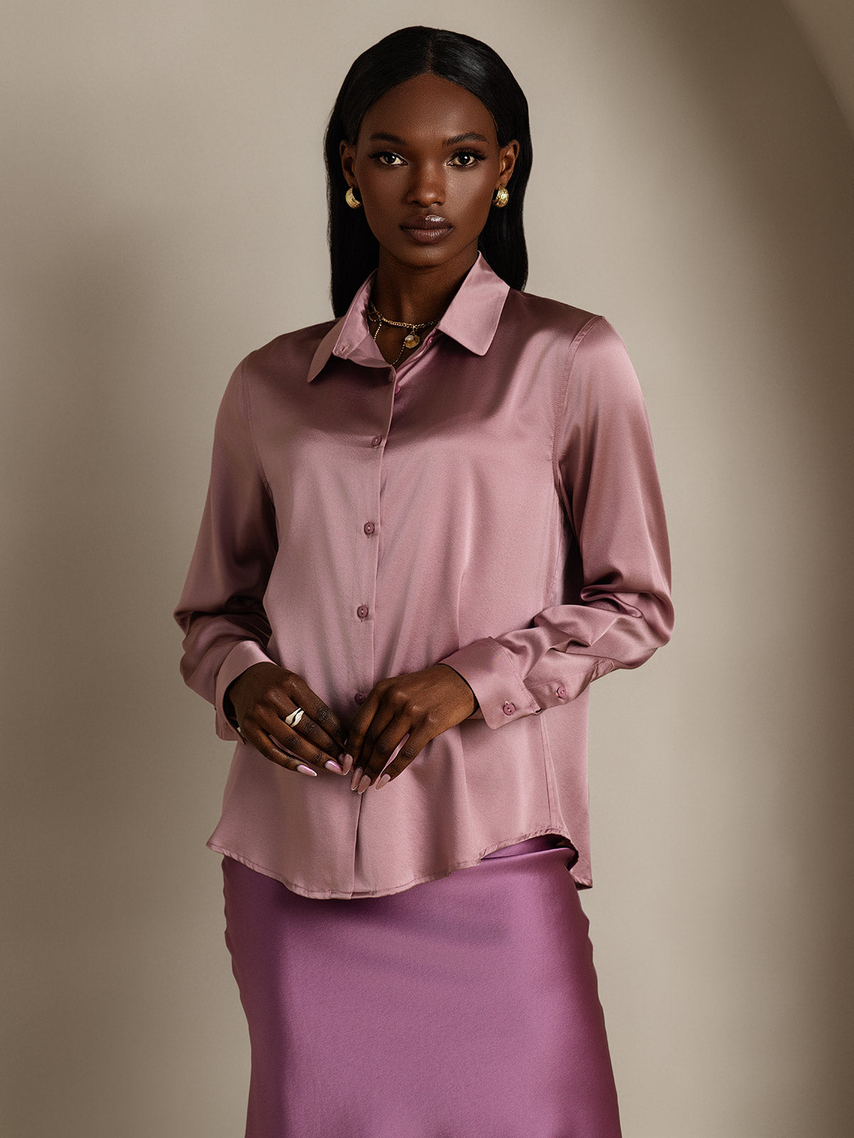 Women's 19 Momme Silk Long Sleeves Button-Up Shirt