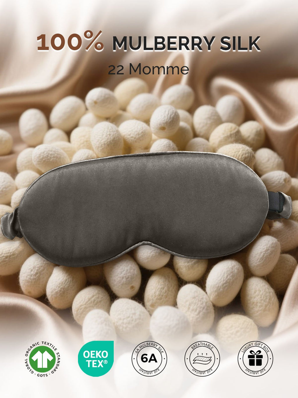22Momme Pure Silk 3D Contoured Adjustable Eye Mask