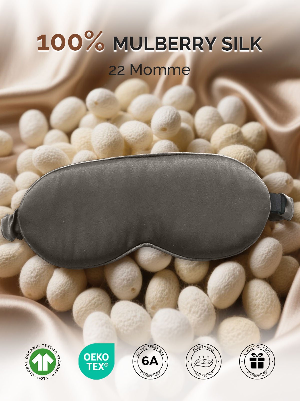 22Momme Pure Silk 3D Contoured Adjustable Eye Mask