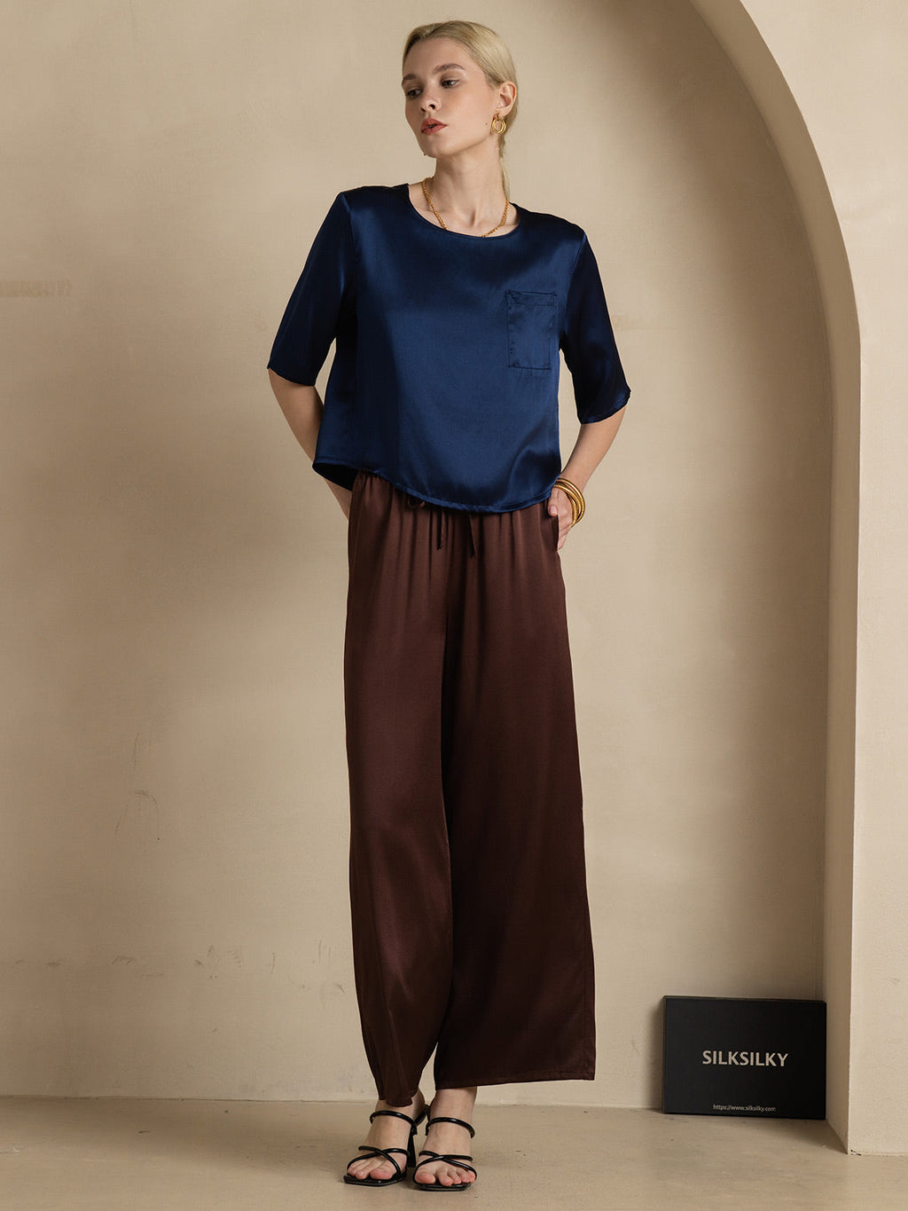 100% Mulberry Silk Women's Blouse Short Sleeve Boxy Crop Top