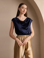 19Momme Silk Cap Sleeve Cowl Neck Women's Top