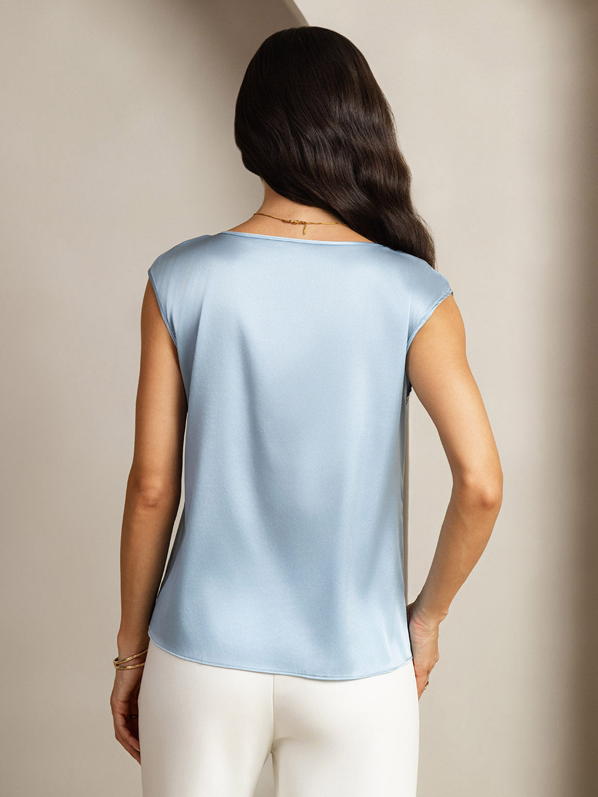19Momme Silk Cap Sleeve Round Neck Women's Top