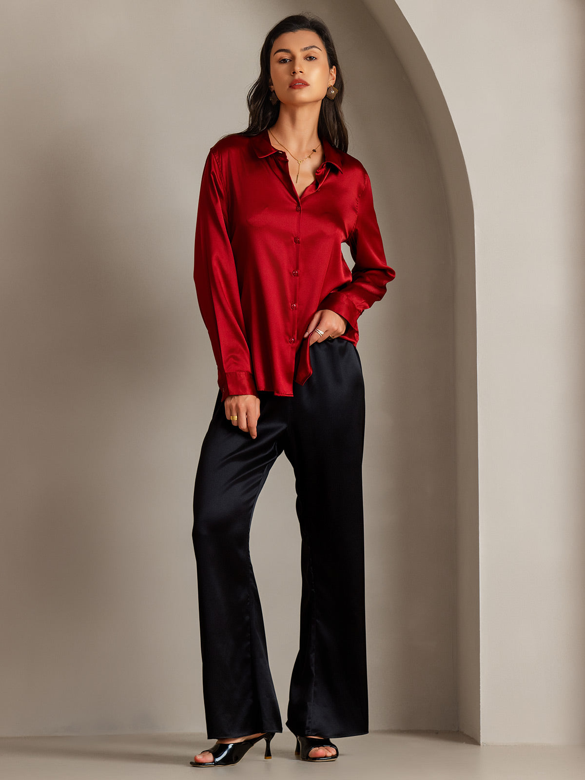 Women's 19 Momme Silk Long Sleeves Button-Up Shirt