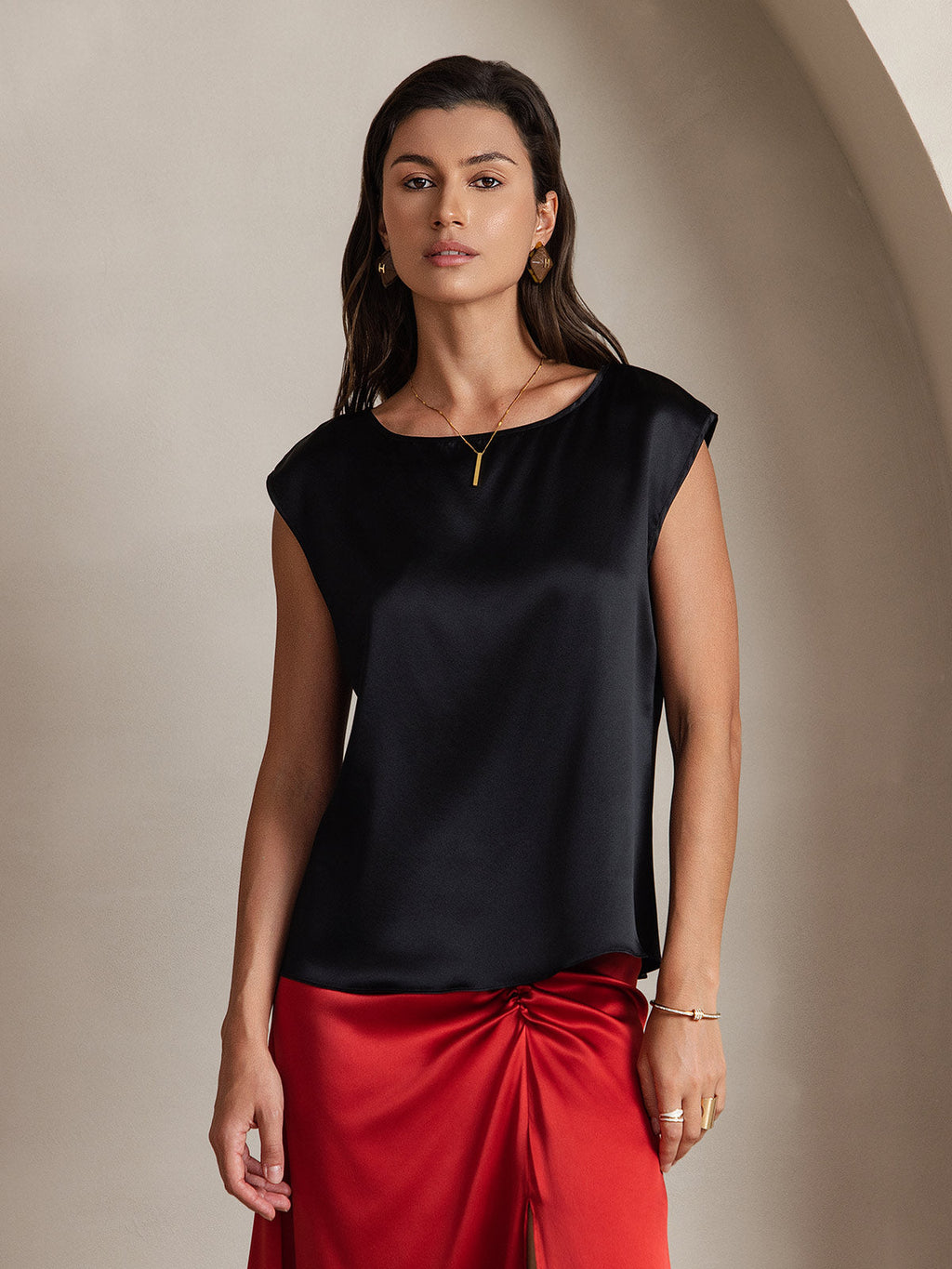 19Momme Women's Silk Cap Sleeve Round Neck Top