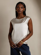 19Momme Silk Cap Sleeve Round Neck Women's Top
