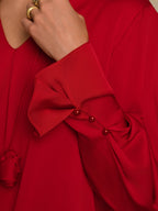 19Momme Silk Women's V Neck Long Sleeve Blouse With 3D Rose Detail