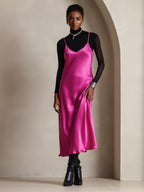 100% Mulberry Silk Spaghetti Strap Midi Long Dress