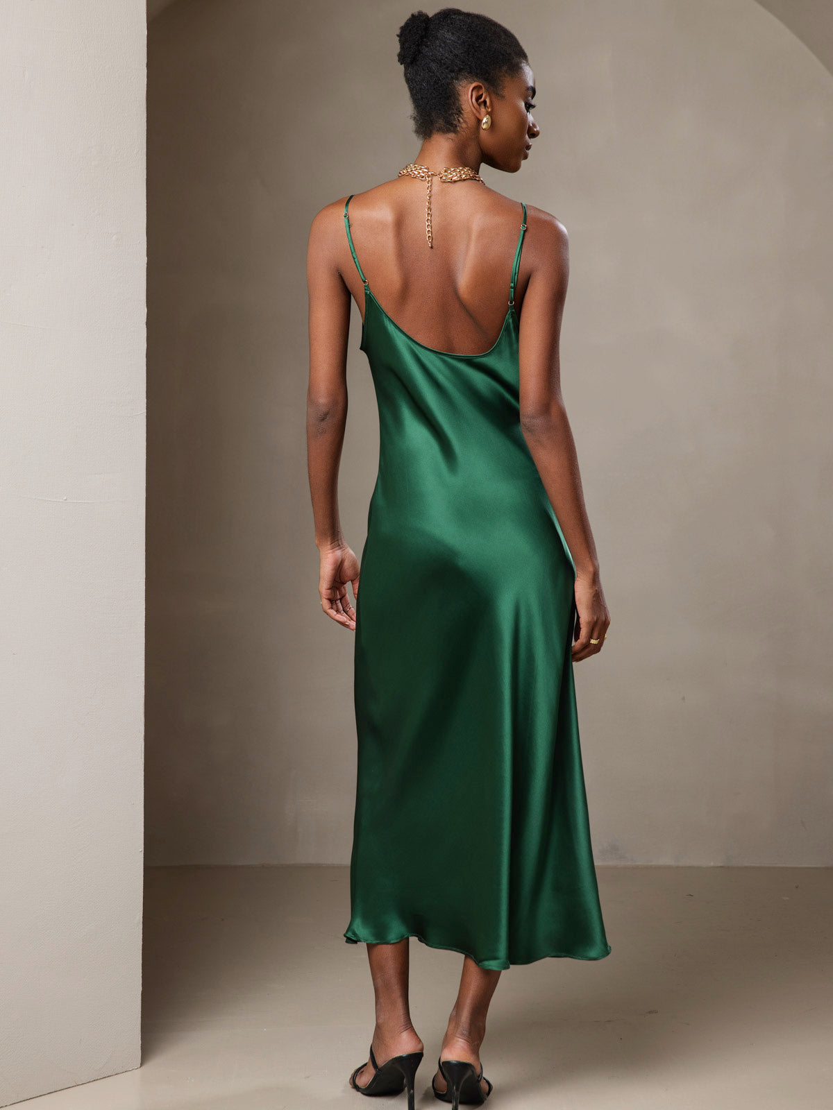 100% Mulberry Silk Spaghetti Strap Midi Long Dress