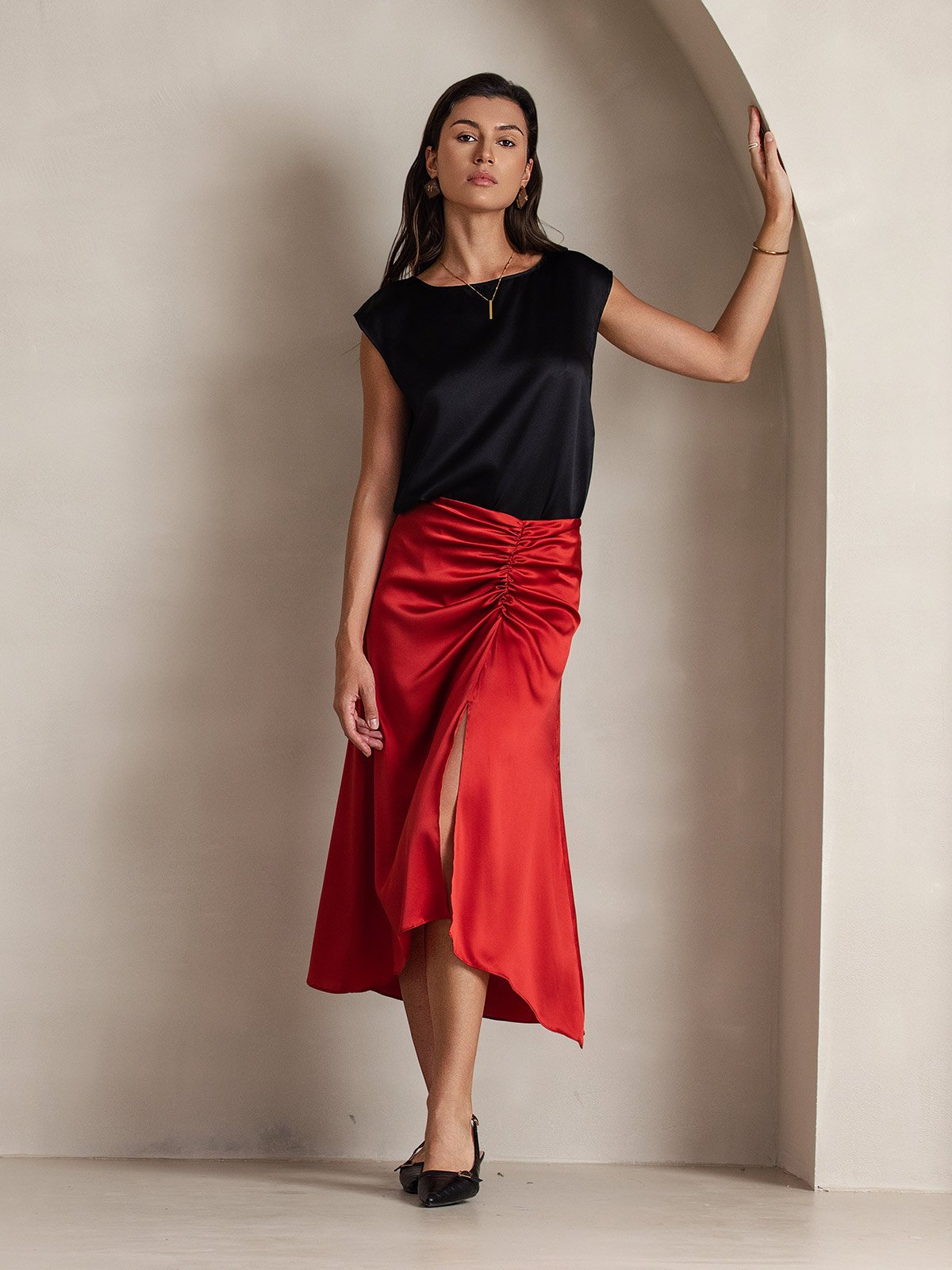 19Momme Silk Cap Sleeve Round Neck Women's Top