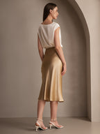 100% Mulberry Silk Stretch Long Straight Skirt