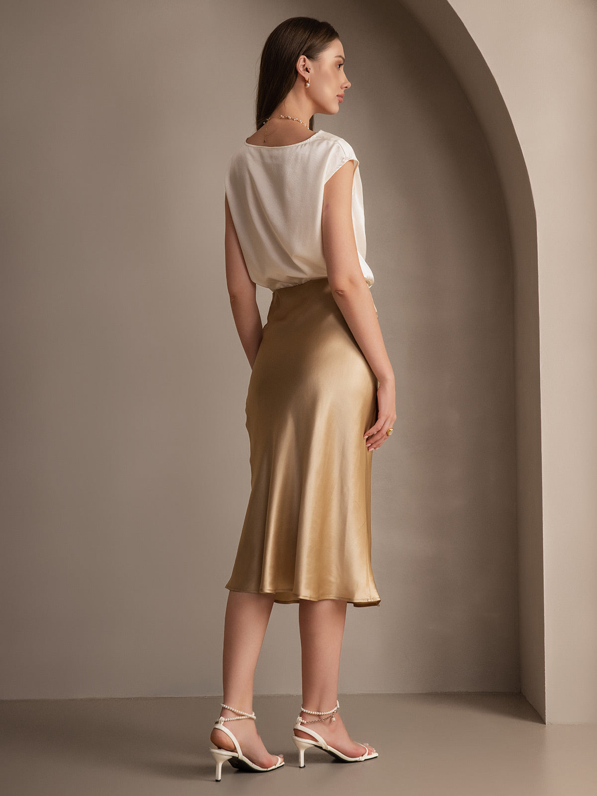 100% Mulberry Silk Stretch Long Straight Skirt
