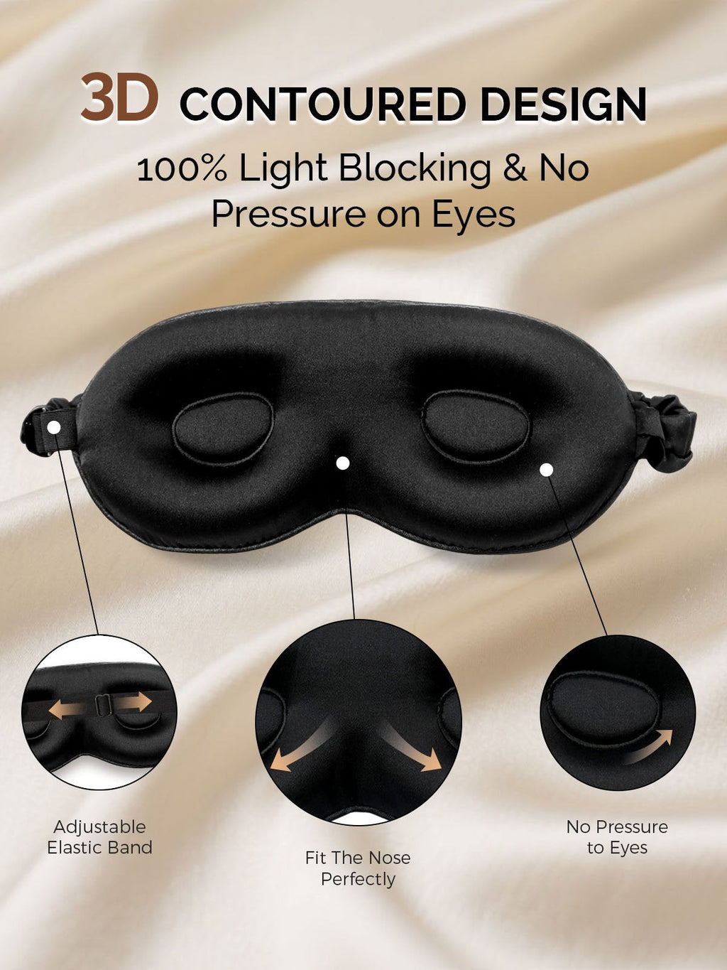 22Momme Pure Silk 3D Contoured Adjustable Eye Mask