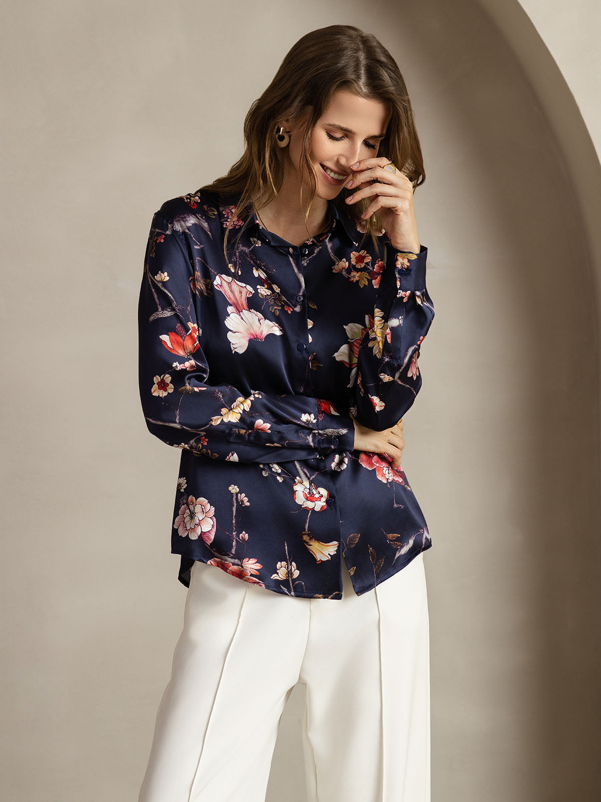 Women's 19 Momme Silk Long Sleeves Button-Up Shirt