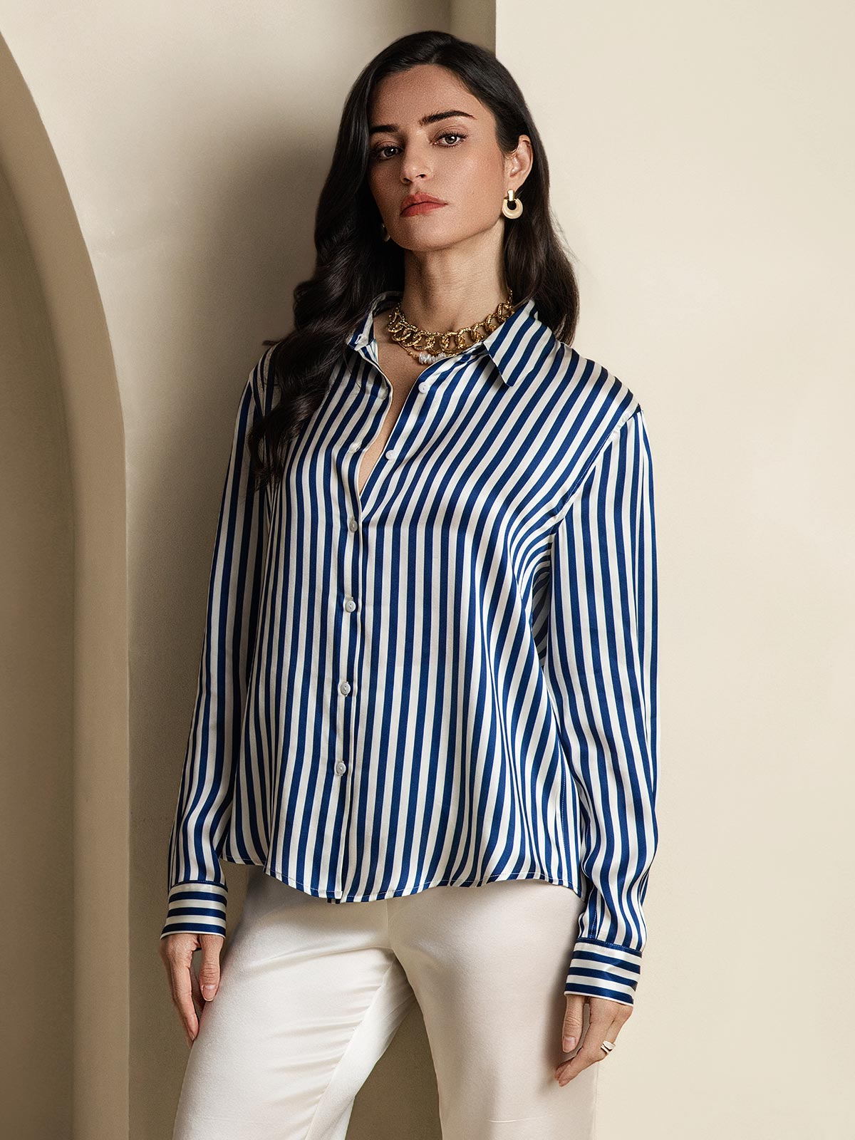 Women's 19 Momme Silk Long Sleeves Button-Up Shirt