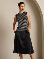 Women's Pure Silk Round Neck Sport Stripe Print Tank Top