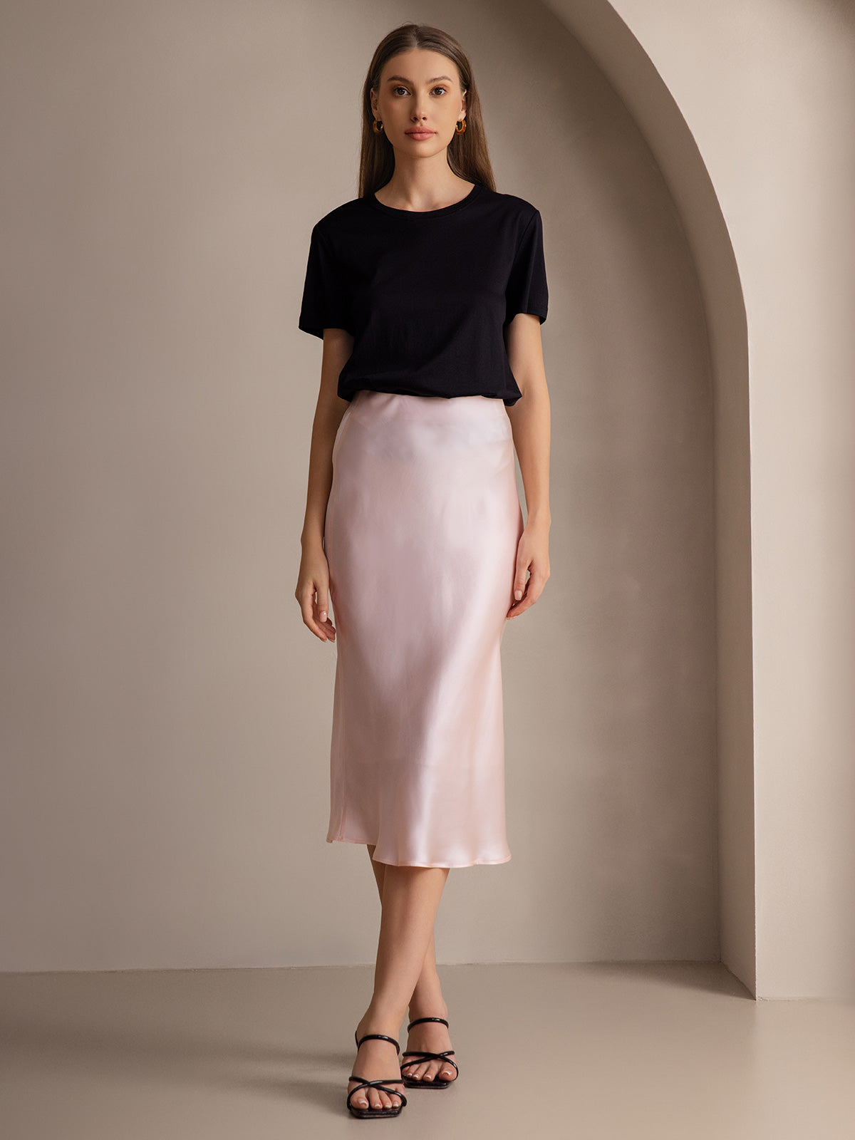 100% Mulberry Silk Stretch Long Straight Skirt