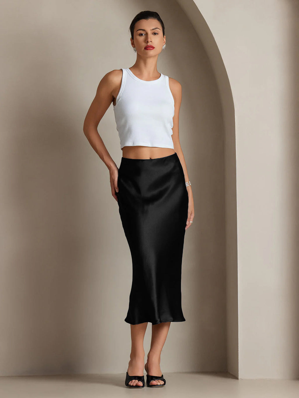 100% Mulberry Silk Stretch Long Straight Skirt