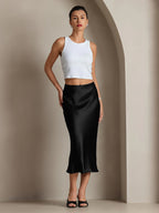100% Mulberry Silk Stretch Long Straight Skirt