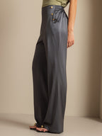 19Momme Silk High Waist Straight Fit Women's Pants with Back Elastic Waist Design
