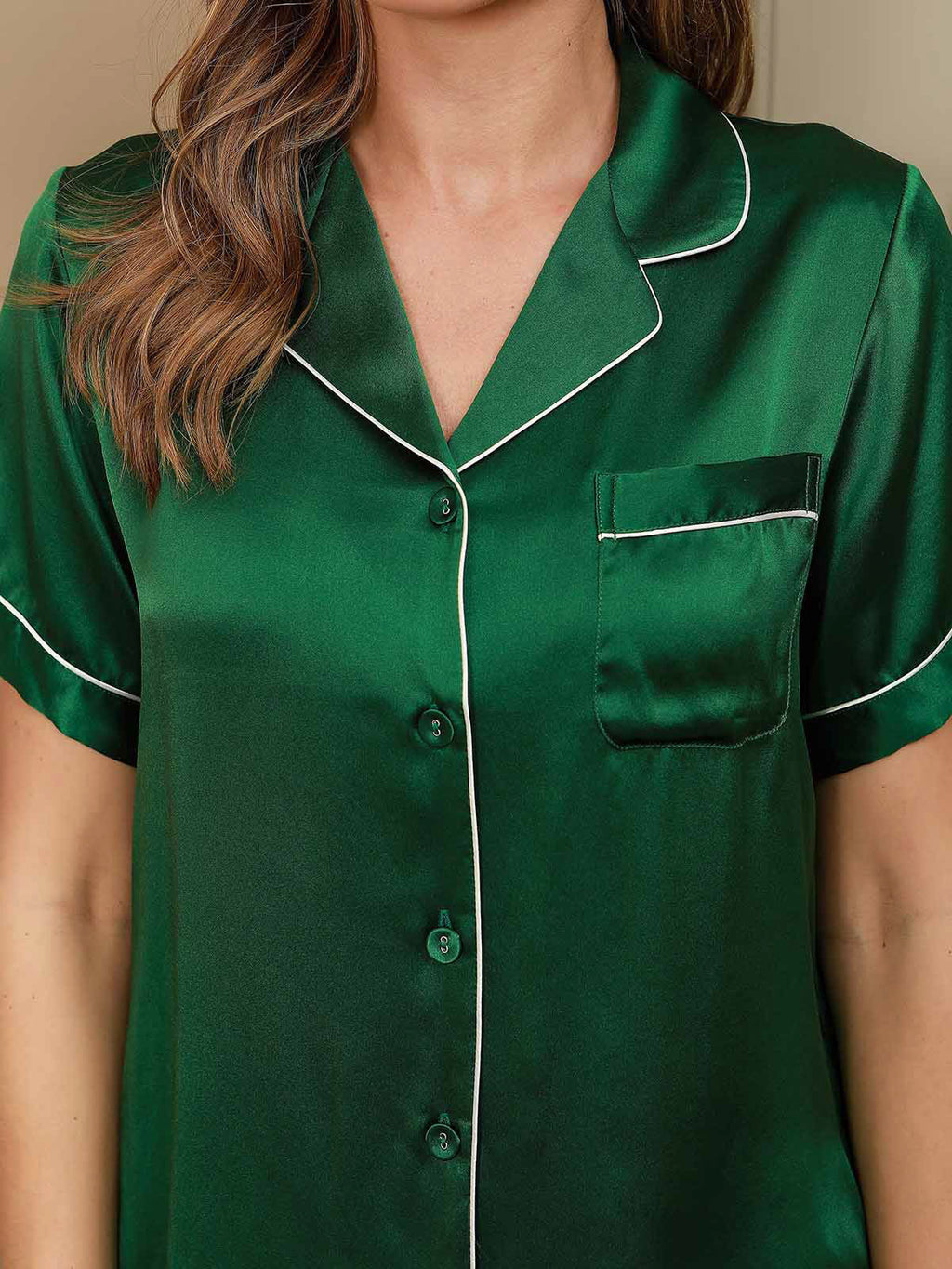 100% Mulberry Silk Women's Short Sleeve Notch Collar Pajamas Set