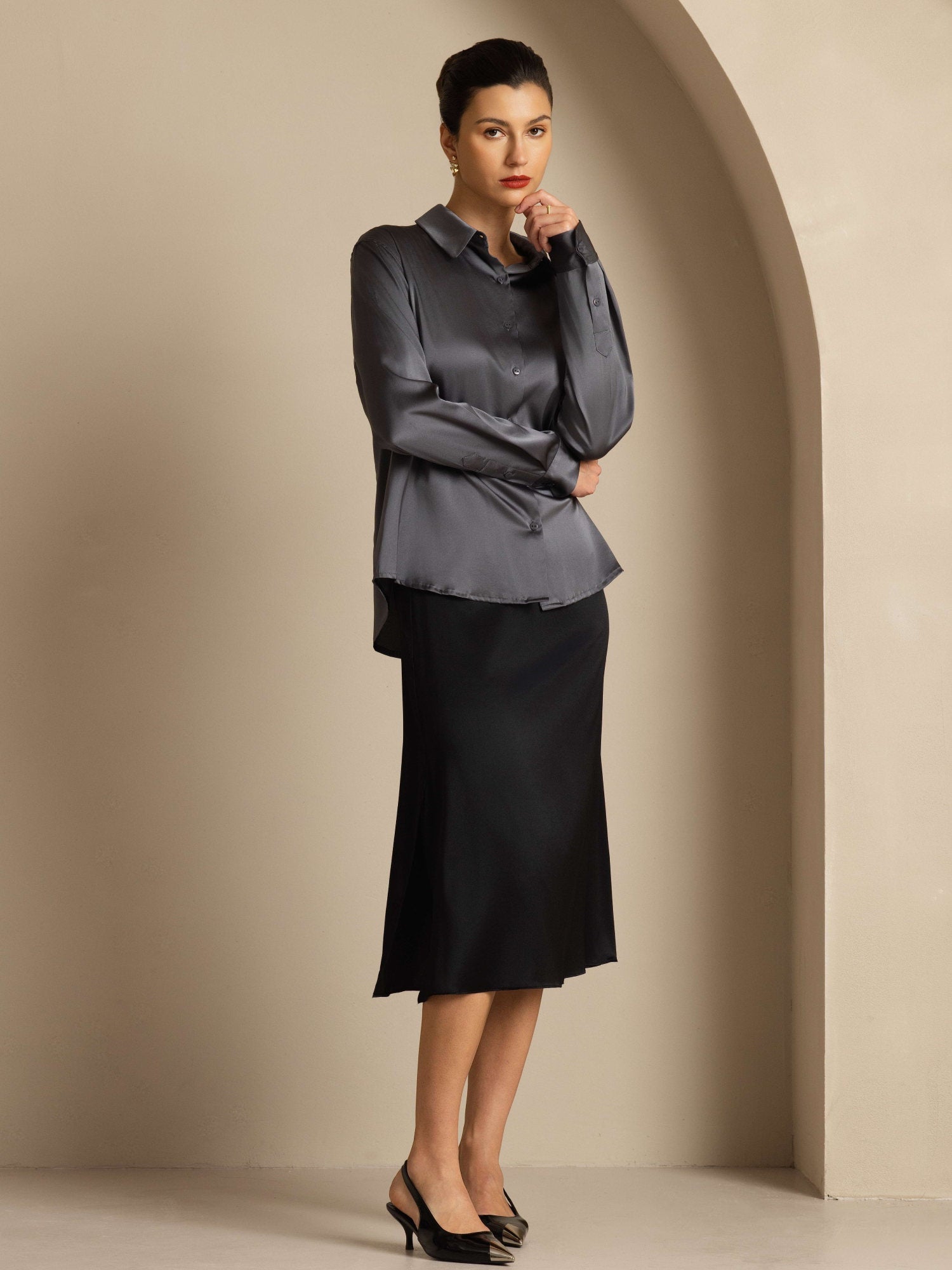 Women's 19 Momme Silk Long Sleeves Button-Up Shirt