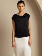 19Momme Silk Cap Sleeve Cowl Neck Women's Top