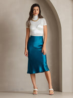 100% Mulberry Silk Stretch Long Straight Skirt