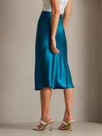 100% Mulberry Silk Stretch Long Straight Skirt