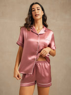 100% Mulberry Silk Women's Short Sleeve Notch Collar Pajamas Set