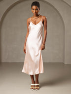 100% Mulberry Silk Spaghetti Strap Midi Long Dress