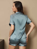 100% Mulberry Silk Women's Short Sleeve Notch Collar Pajamas Set