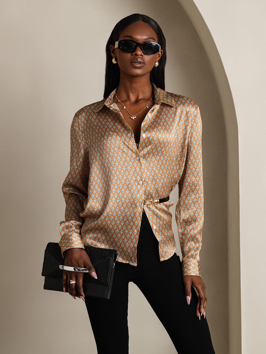Women's 19 Momme Silk Long Sleeves Button-Up Shirt