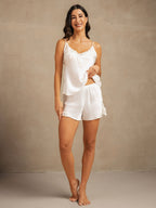 100% Mulberry Silk Lace Trim Camisole Set with Side Slit