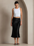100% Mulberry Silk Stretch Long Straight Skirt