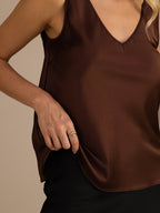 19Momme Silk Sleeveless V Neck Women's Tank Top with V Back Design