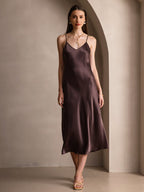 100% Mulberry Silk Spaghetti Strap Midi Long Dress