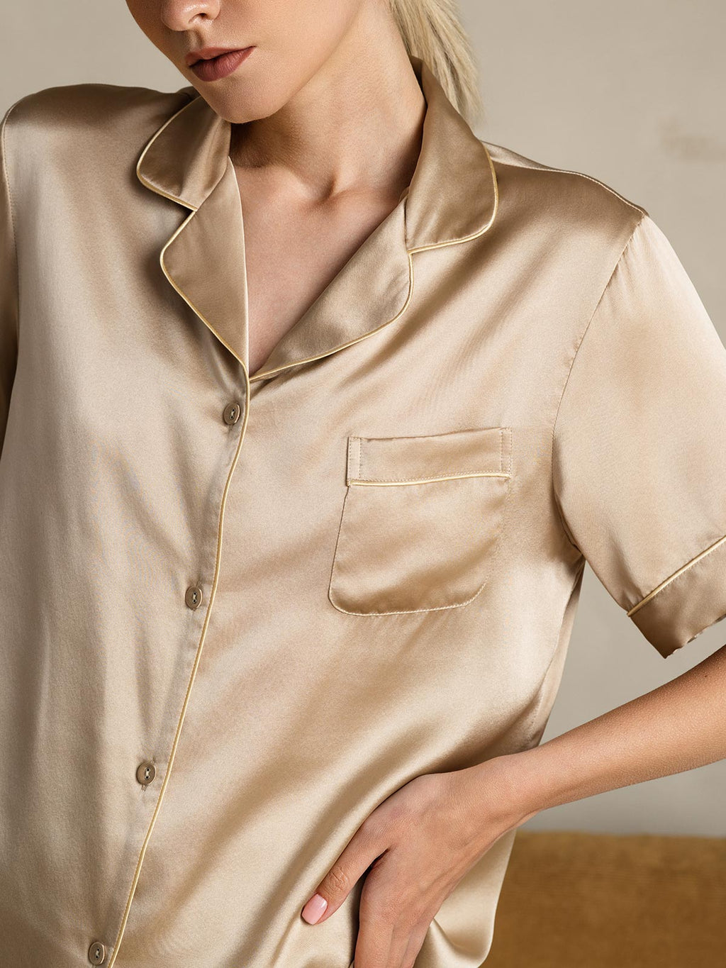 100% Mulberry Silk Women's Short Sleeve Notch Collar Pajamas Set