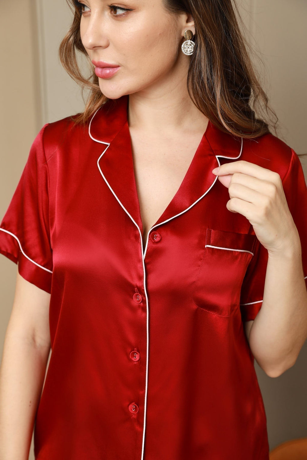 100% Mulberry Silk Women's Short Sleeve Notch Collar Pajamas Set
