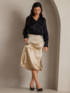 19Momme Silk Long Sleeve Lapel Collar Women's Shirt with Button Up Design