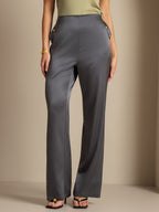 19Momme Silk High Waist Straight Fit Women's Pants with Back Elastic Waist Design