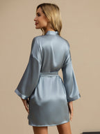 100% Mulberry Silk Short Women's Kimono Robe with Wrap Design