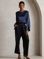 19Momme Silk Bell Sleeve Boat Neck Women's Top