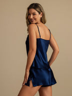 100% Mulberry Silk Spaghetti Strap V Neck Camisole Set with Lace Design