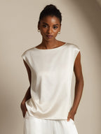 19Momme Silk Cap Sleeve Round Neck Women's Top