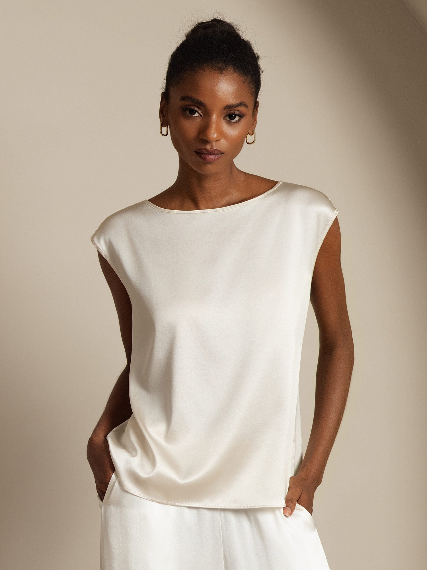 19Momme Women's Silk Cap Sleeve Round Neck Top