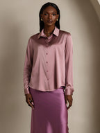 19Momme Silk Long Sleeve Lapel Collar Women's Shirt with Button Up Design