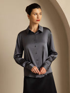 19Momme Silk Long Sleeve Lapel Collar Women's Shirt with Button Up Design