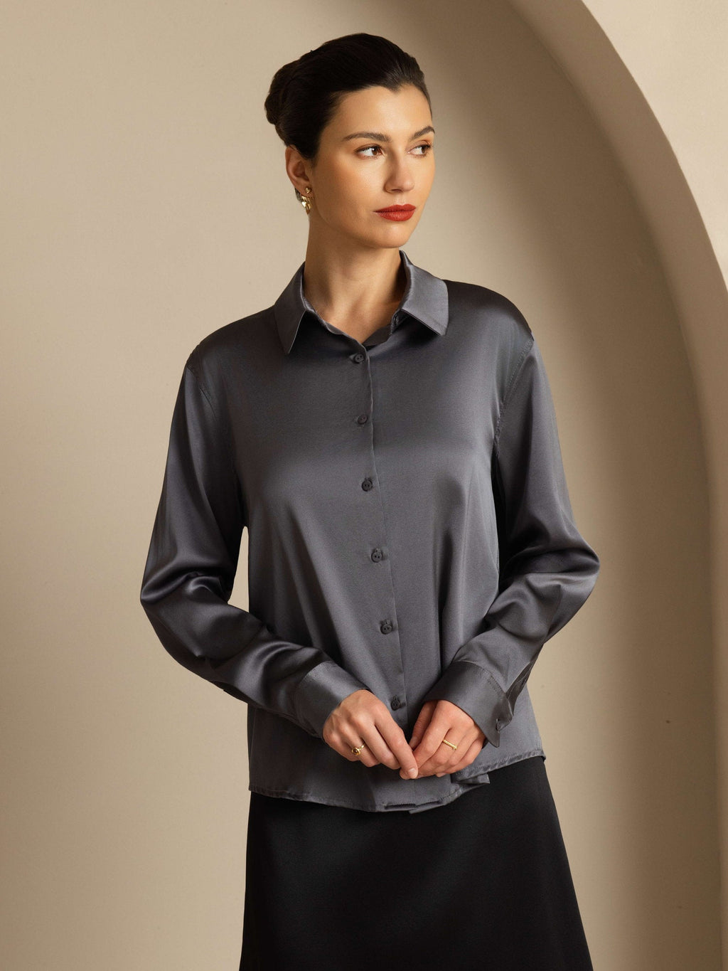 Women's 19 Momme Silk Long Sleeves Button-Up Shirt
