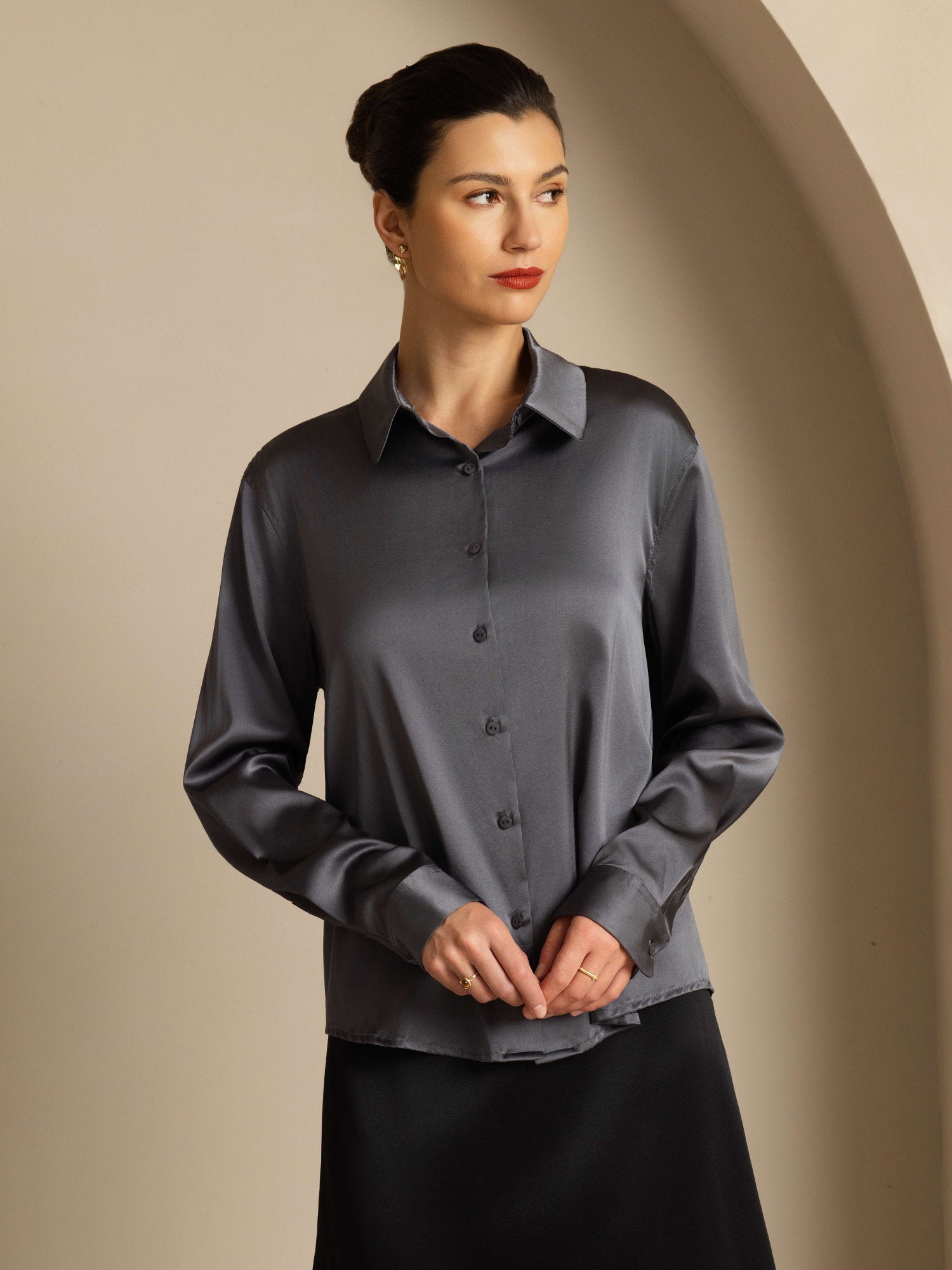 Women's 19 Momme Silk Long Sleeves Button-Up Shirt